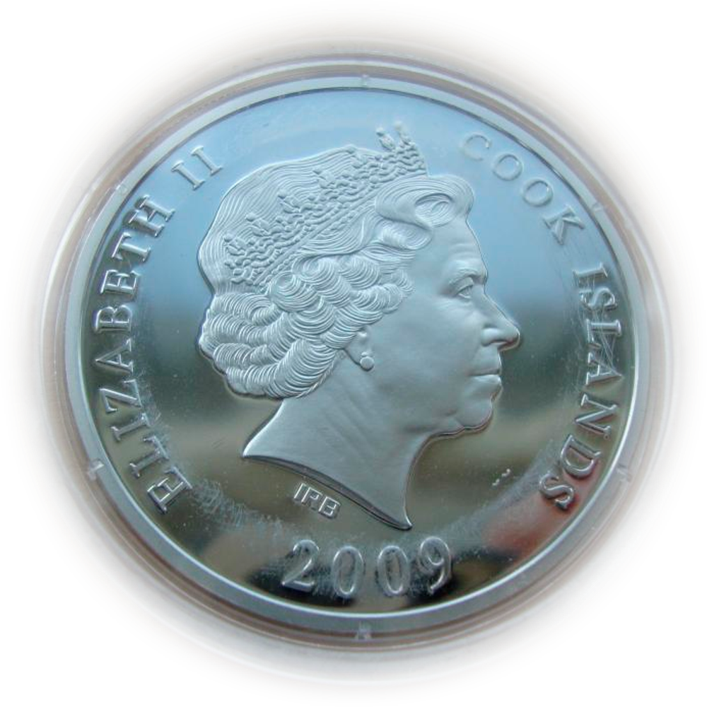 О-ва Кука 10 долларов 2009 Россия Медный всадник Памятник Петру I Мировые памятники 3D ПРУФ СЕРЕБРО