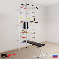 Шведская стенка Sv Sport усиленная 608 (Турник стандарт/Брусья/Стойка/Скамья/Канат/Кольца/Лестница)