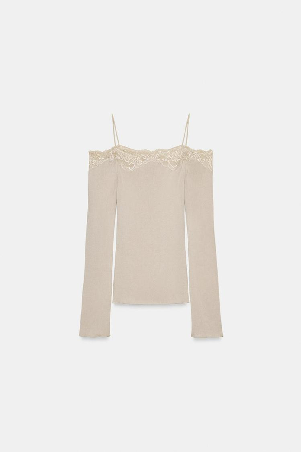 ZARA КОМБИНИРОВАННЫЙ ТОП С ОТКРЫТЫМИ ПЛЕЧАМИ, СВЕТЛО-БЕЖЕВЫЙ