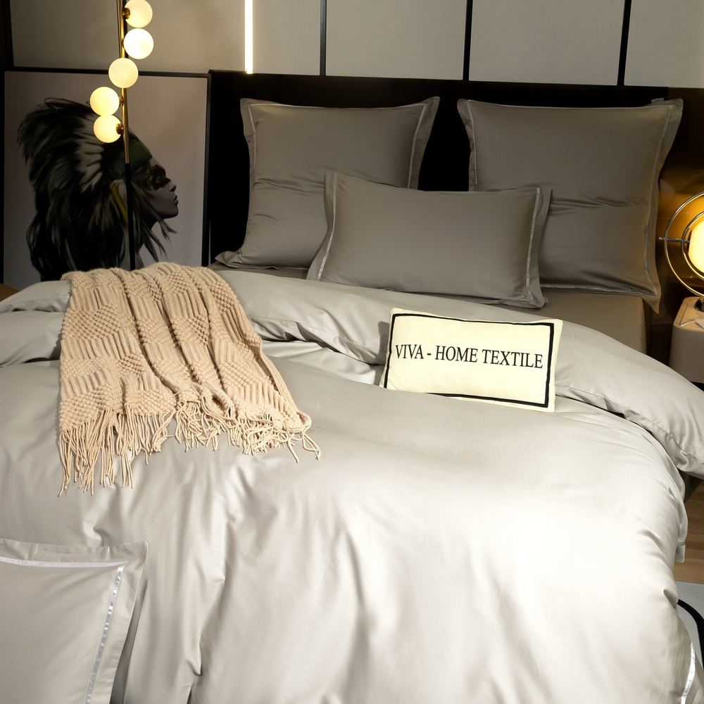 Комплект постельного белья Однотонный Сатин Премиум широкий кант на резинке OCPKR027