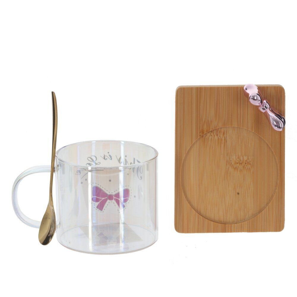 GAEM Кружка с ложкой на деревянной подставке, 290 мл, L12,5 W9 H8 см, 4в.