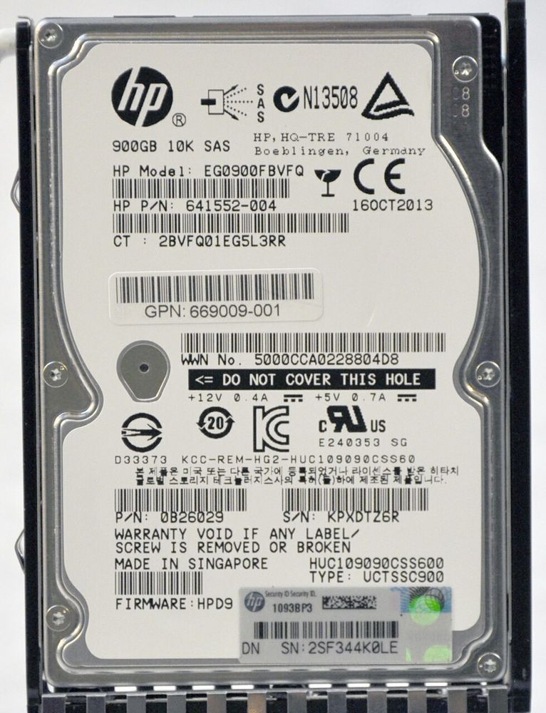 Жесткий диск HP 900GB SAS, 10K EG0900FCVBL