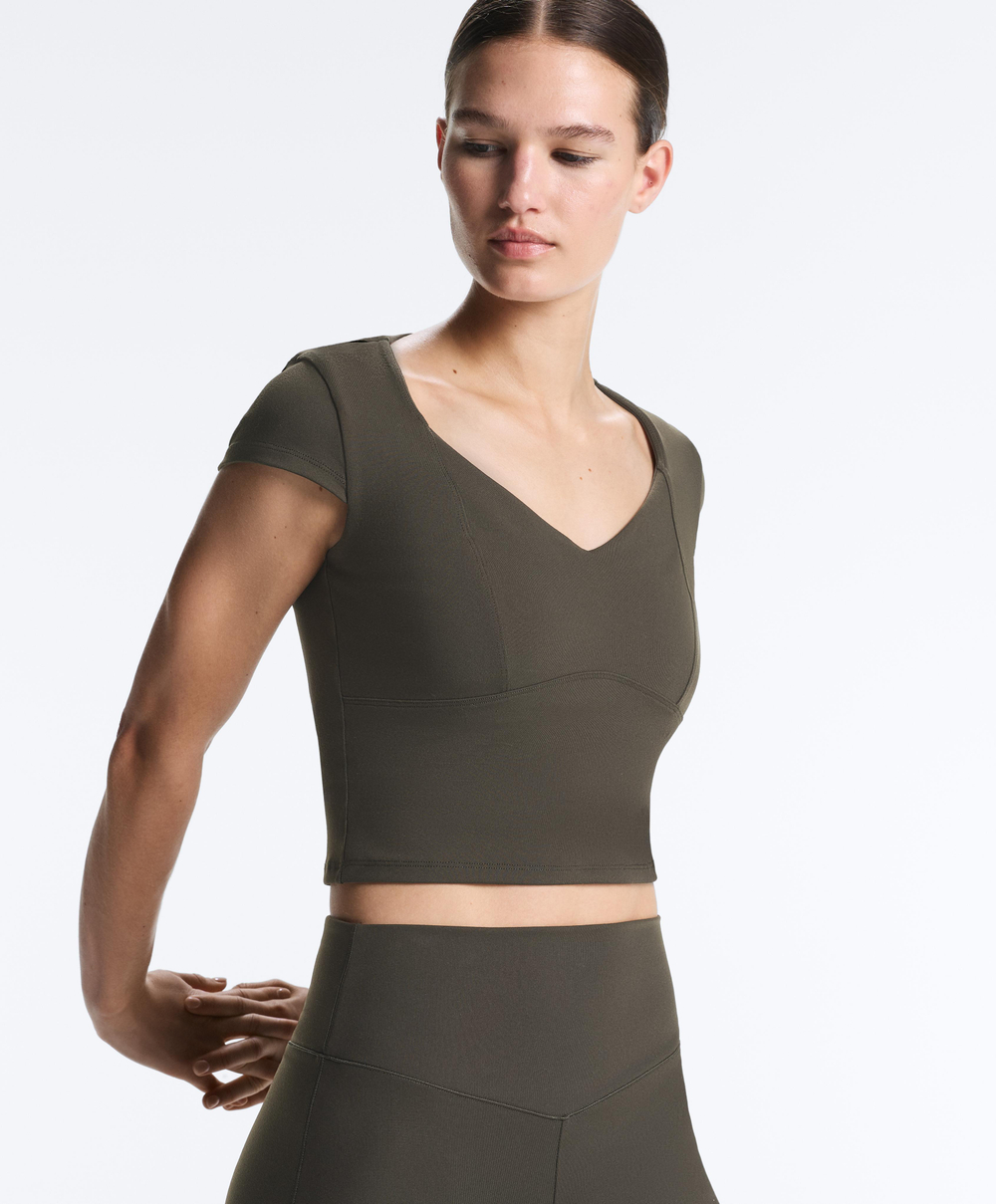 Oysho Топ Evermove с коротким рукавом, коричневый