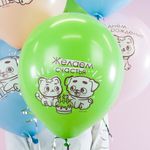 Воздушный Шар (12''/30 см) С Днем Рождения (котенок и щенок), Ассорти, пастель, 1 ст, 25 шт.