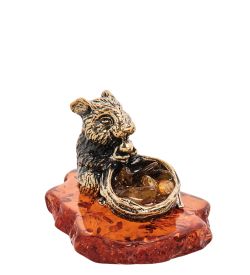 Народные промыслы AM- 598 Фигурка «Хомяк с корзиной» (латунь, янтарь)