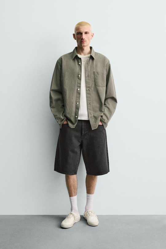 ZARA ДЖИНСОВЫЕ ШОРТЫ BAGGY FIT, УГОЛЬНЫЙ
