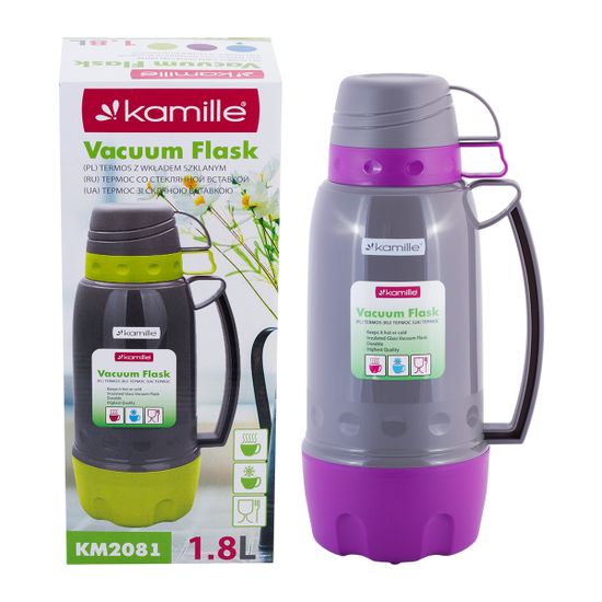 Термос 1,8 л. со стеклянной колбой Kamille KM 2081 пластиковый корпус
