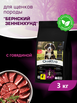 Корм сухой для щенков породы Бернский зенненхунд, с говядиной, 3 кг, QUATTRO
