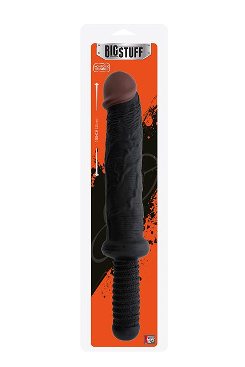 Чёрный фаллоимитатор-гигант с рукоятью BIGSTUFF DONG WITH HANDLE 10INCH - 25 см. (Цвет: черный)