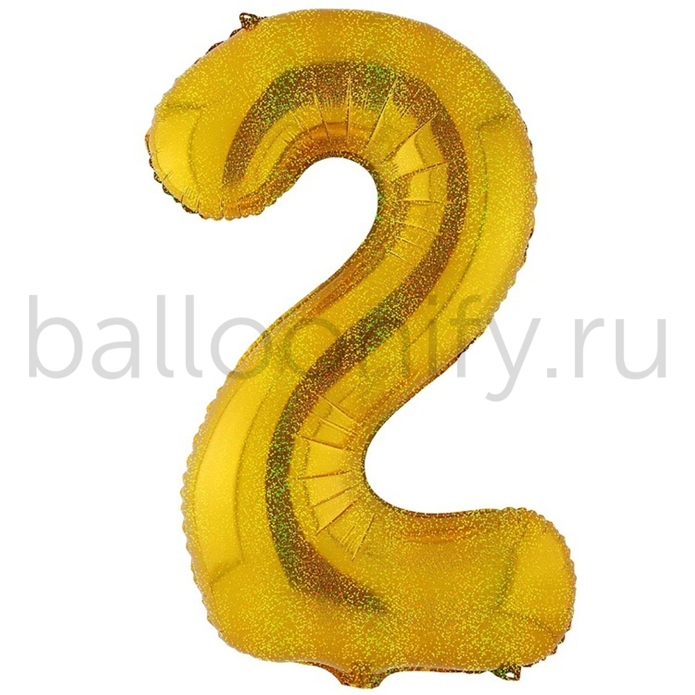 Шар ЦИФРА 2 Gold блеск 40" 102 см
