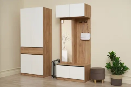 Вешалка с зеркалом Веллум дуб крафт золотой / белый