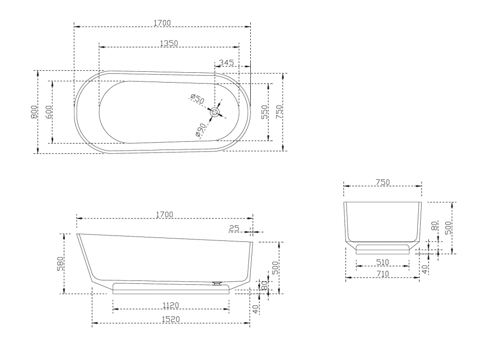 Прозрачная ванна ABBER Kristall AT9706Opal коричневая  170x80 см