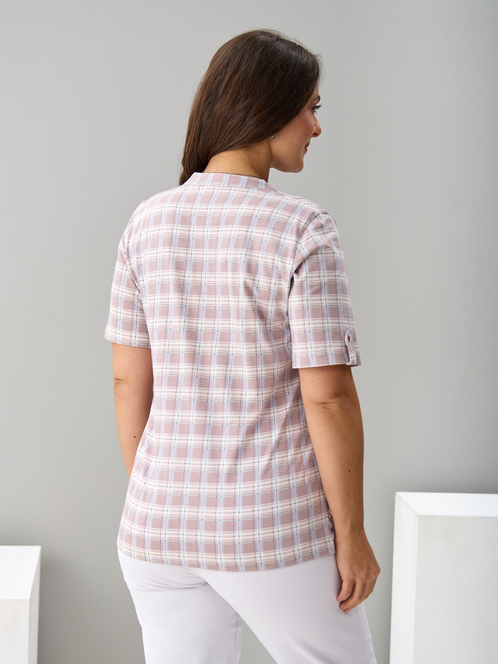 Блузка БЛ-122/клетка-бежевоголубая