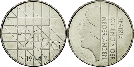 Нидерланды 2½ гульдена, 1982 - 2001 Королева Беатрикс XF