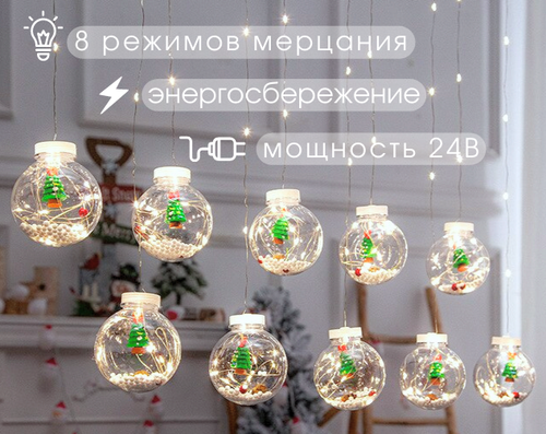 Гирлянда шарики со снегом