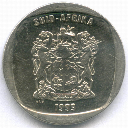 1 ранд 1999 год. Южная Африка (ЮАР). Медь с никелевым покрытием, диаметр 20 мм. XF-AU