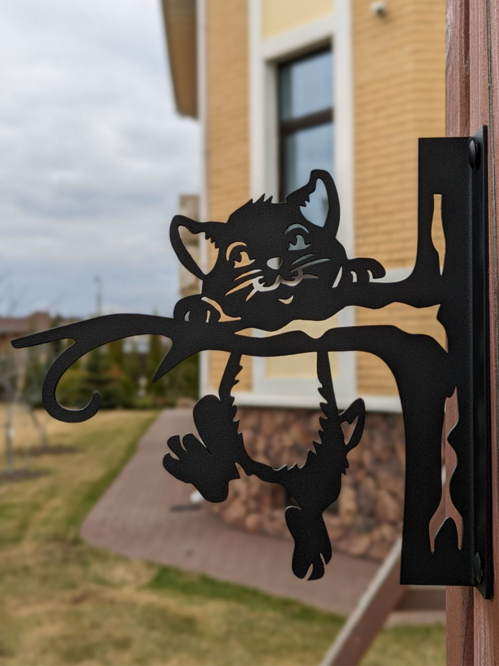 Кронштейн для кашпо Кот на дереве, кашпо подвесное, держатель для цветов