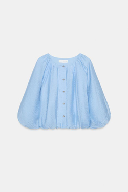 ZARA СВОБОДНАЯ БЛУЗКА GLOBO, НЕБЕСНО-ГОЛУБОЙ