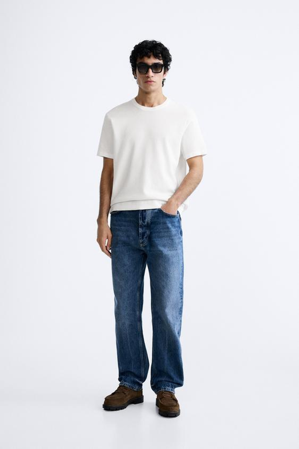 ZARA БАЗОВАЯ ФУТБОЛКА, ЖЕЛТОВАТО-БЕЛЫЙ