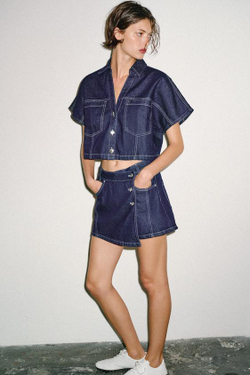 ZARA ЮБКА-ШОРТЫ ИЗ ДЕНИМА Z1975 С ЗАПÁХОМ, СИНИЙ
