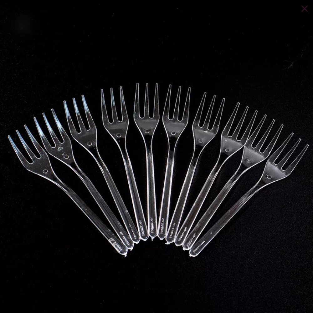 Набор мини-вилочек пластиковых 10см, прозрачные 10 шт.