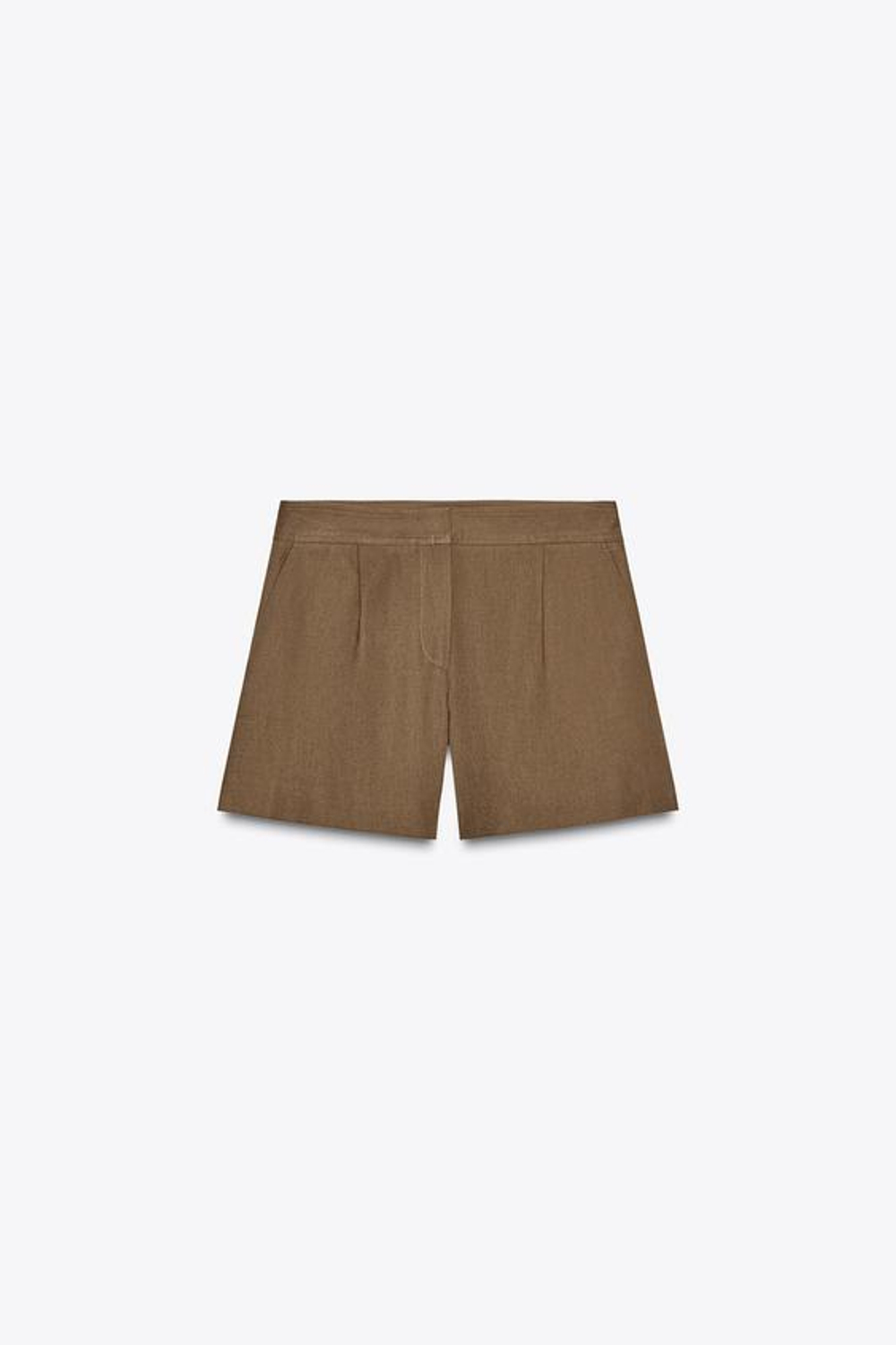 ZARА БЕРМУДЫ ИЗ ЛЬНА С ЗАЩИПАМИ, СВЕТЛО-КОРИЧНЕВЫЙ