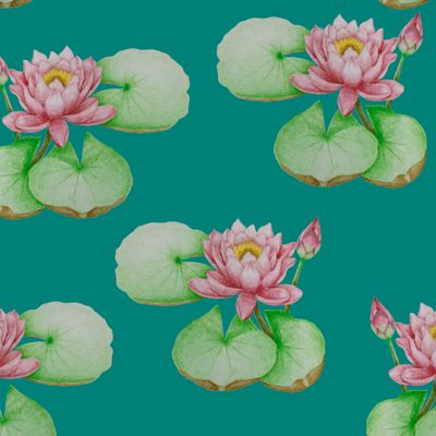 Цветы лотоса на бирюзовом фоне