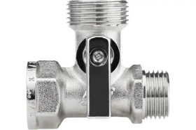 Кран шаровой трёхпроходной для быт. техники MPF 1/2" х 3/4" х 1/2" в/н/н, латунь никл., ГОСТ ИС.081197