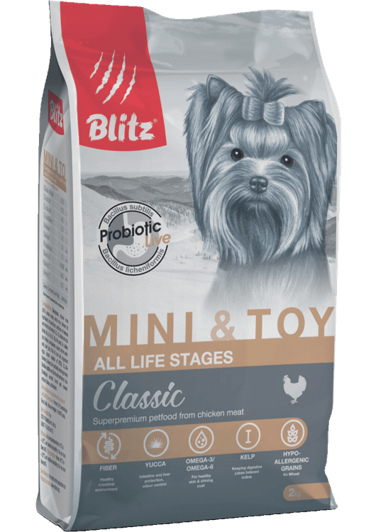 Сухой корм для собак мини пород BLITZ Blitz Classic Mini & Toy Breeds Dog All Life Stages для собак мини той 2 кг