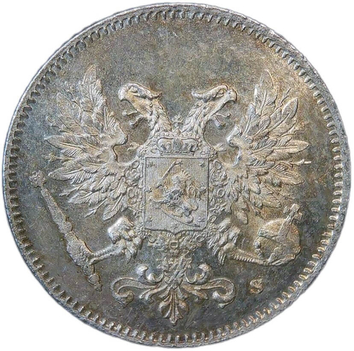 25 пенни (pennia) 1917 S гербовый орёл без корон, монета для Финляндии (AU-UNC)