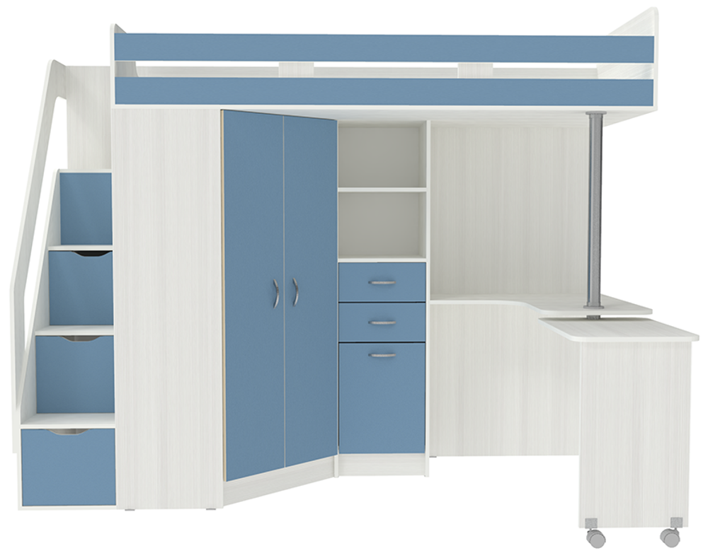 Кровать-чердак КарИВи Мийа Белое Дерево Светло-синий, голубой