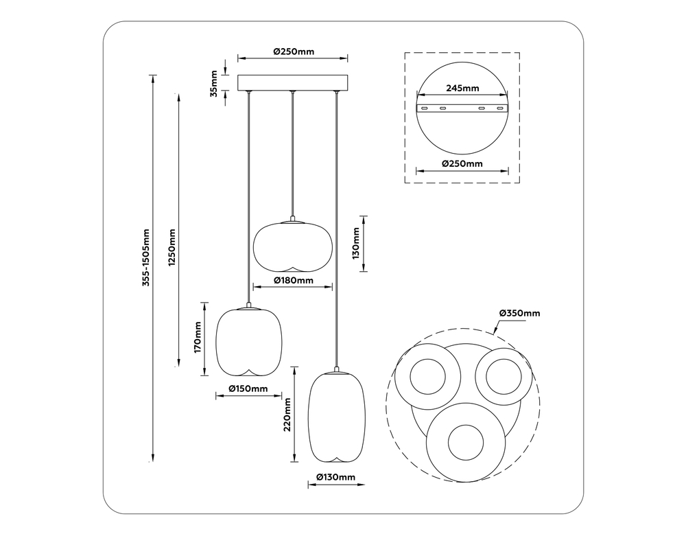 Светильник светодиодный подвесной LH11096/3 WH белый 12W 3000K D350*1505