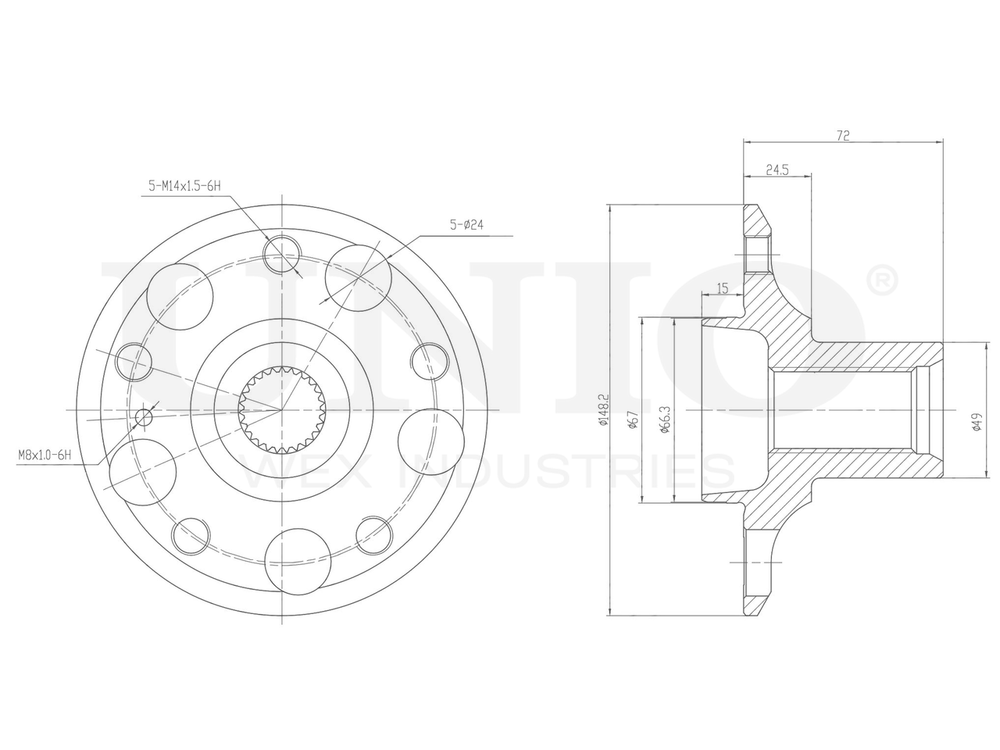 Ступица задняя (без ABS) UNIO HUB-20259