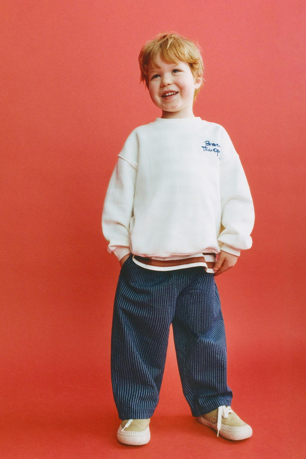 ZARA БРЮКИ SEERSUCKER В ПОЛОСКУ, МОРСКОЙ СИНИЙ