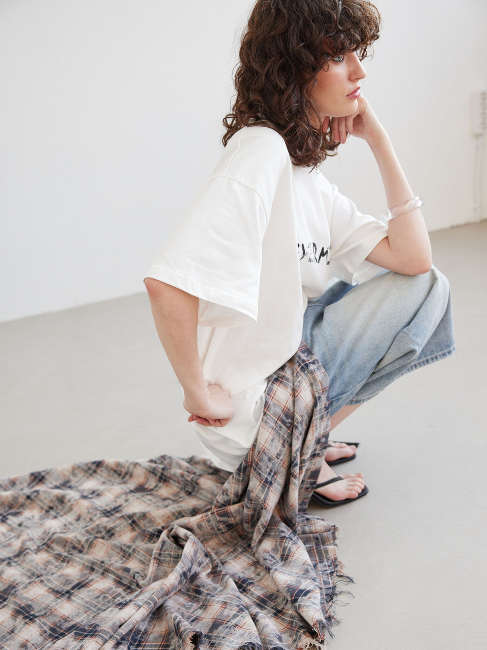 Юбка-килт Grunge, сине-бежевая