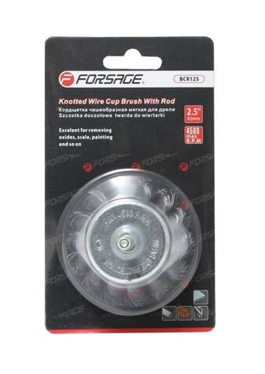 Кордщетка чашеобразная стальная витая для дрели 75мм, в блистере Forsage F-BCR103