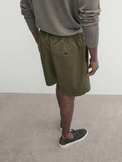 Massimo Dutti Шорты-джоггеры из смесового хлопка, хаки