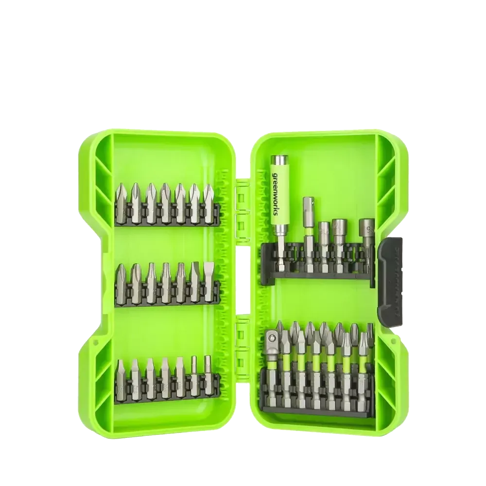 Набор бит, торцевых головок и адаптеров в кейсе Greenworks Арт. 2944207, 40 шт.