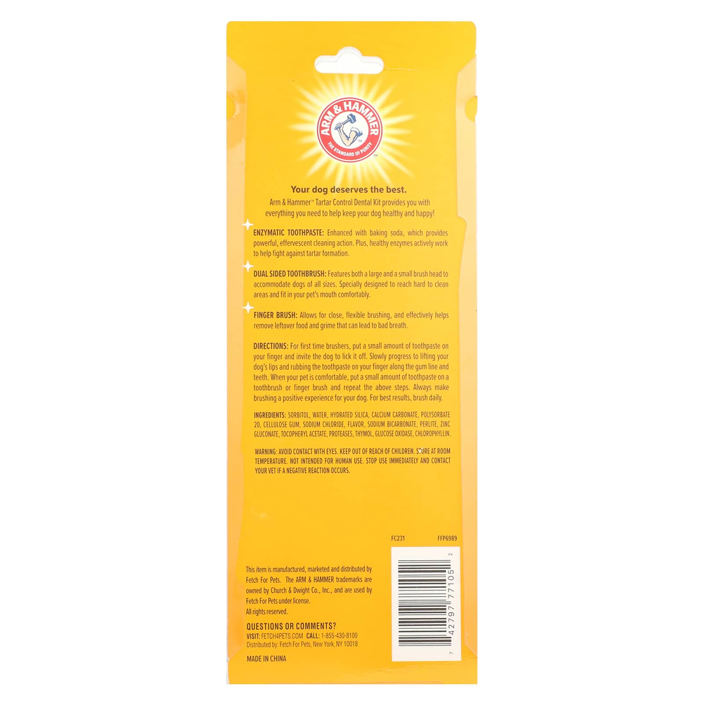 Arm & Hammer, Tartar Control, стоматологический набор для собак, банан и мята, набор из 4 предметов