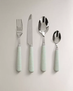 ZARA HOME НАБОР СТОЛОВЫХ ПРИБОРОВ ИЗ 4 ПРЕДМЕТОВ С РУЧКОЙ В ПОЛОСКУ, ЗЕЛЕНЫЙ