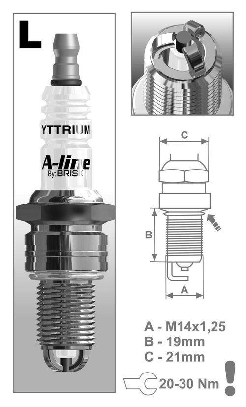 Свечи BRISK A-LINE № 1 LR15TCY 2101/08 (1443) (3х конт, иттриев.) (4шт) ALINE1 / 1443 / LR15TCY /