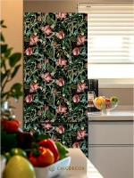 Наклейка интерьерная на холодильник Цветы на темном фоне