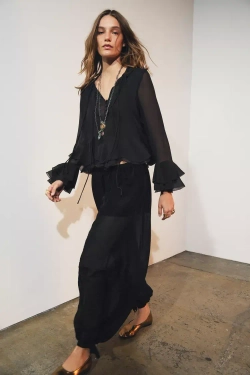 ZARA РУБАШКА С ВОЛАНАМИ — ZW COLLECTION, ТЕМНО-СЕРЫЙ