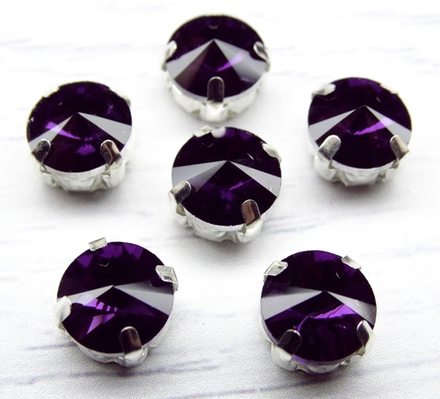 РЦ012НН10 Хрустальные стразы круглой формы в цапах "риволи", цвет: фиолетовый, размер: 10 мм, 7 шт.