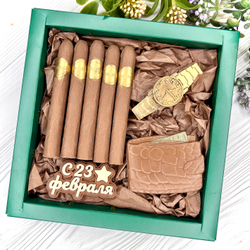 Шоколадный набор "23 февраля: сигары, портмоне и часы"