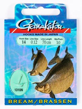Крючки с поводком Gamakatsu BOOKLET BREAM 1310N разм. 14-0.12мм 70см 10шт.