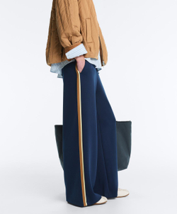 Oysho Прямые брюки из саржи с боковой тесьмой, темно-синий