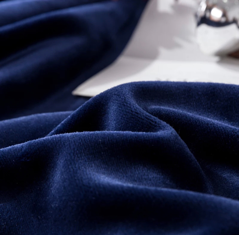 Плед 1.5 на полуторку Синий Барашка Велюр-Плюш 140х200