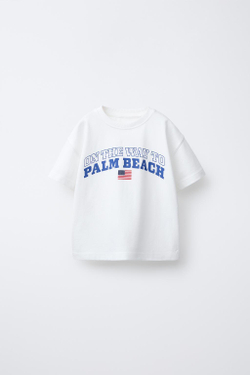 ZARA ФУТБОЛКА С ПРИНТОМ В СТИЛЕ ПРЕППИ, БЕЛЫЙ