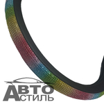 Оплетка на руль круглая Coolpart DIAMOND D50  (38*38) к/з черн/цветной СТРАЗЫ D50BL-CL